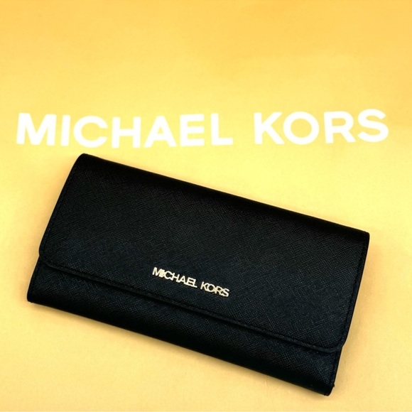 Michael Kors Handbags - Michael Kors Trifold Wallet Leather Black/Gold